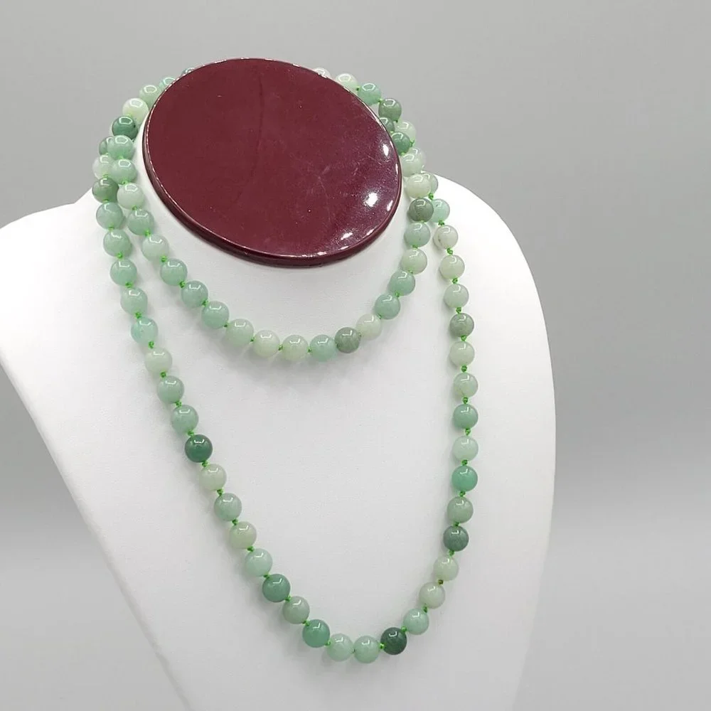 Womens Light Green Aventurine Round Beaded Fashion Necklace 28 in - Picture 3 of 5